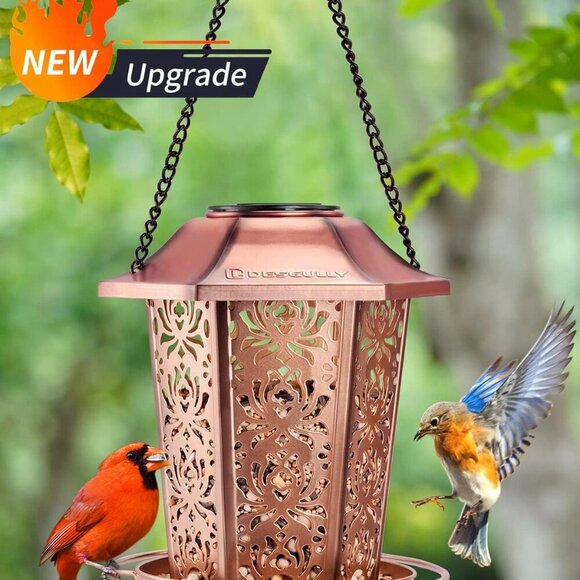 Solar Bird Feeders for Outdoors Hanging - Premium Grade Metal Bird Feeder, Chew- - Picture 2 of 6